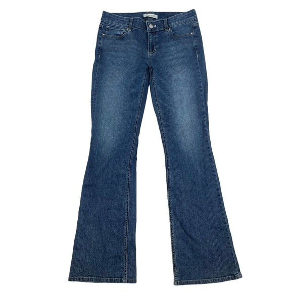 White House Black Market Blanc Flare Leg Jeans Sz 4 R Blue Cotton Blend Stretch - Picture 1 of 7